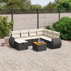 Salon de jardin 8 pcs avec coussins noir r&eacute;sine tress&eacute;e