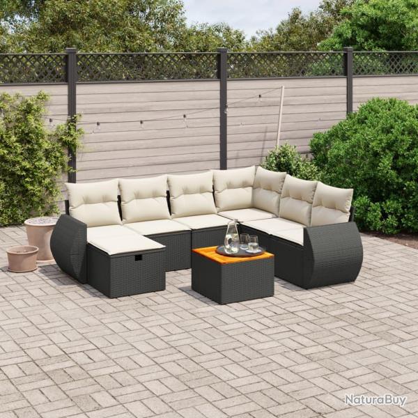 Salon de jardin 8 pcs avec coussins noir r�sine tress�e