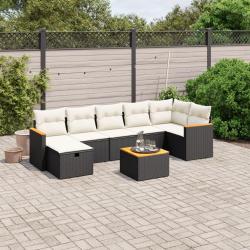Salon de jardin 8 pcs avec coussins noir r&eacute;sine tress&eacute;e