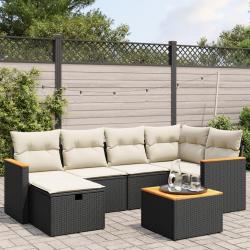 Salon de jardin 7 pcs avec coussins noir r&eacute;sine tress&eacute;e