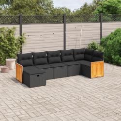 Salon de jardin 7 pcs avec coussins noir r&eacute;sine tress&eacute;e