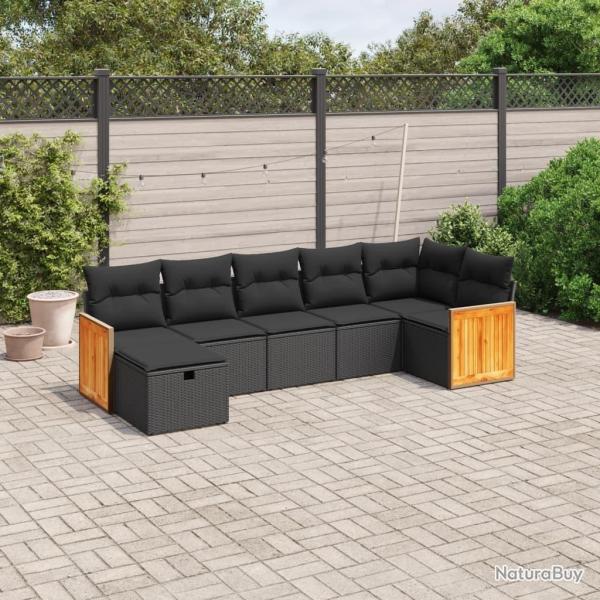 Salon de jardin 7 pcs avec coussins noir r�sine tress�e