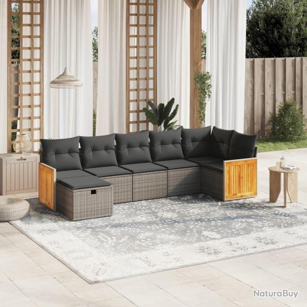 Salon de jardin avec coussins 7 pcs gris r�sine tress�e