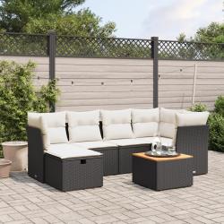 Salon de jardin 7 pcs avec coussins noir r&eacute;sine tress&eacute;e
