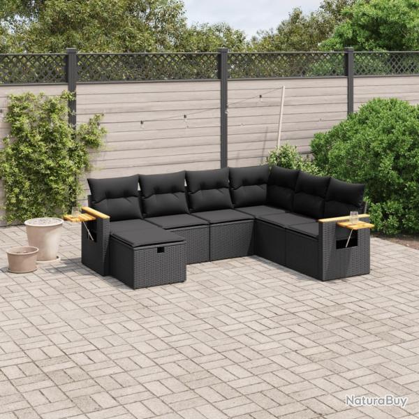 Salon de jardin 7 pcs avec coussins noir r�sine tress�e