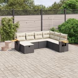 Salon de jardin 7 pcs avec coussins noir r&eacute;sine tress&eacute;e