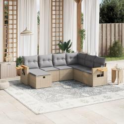 Salon de jardin avec coussins 7pcs m&eacute;lange beige r&eacute;sine tress&eacute;e