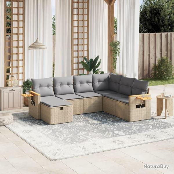 Salon de jardin avec coussins 7pcs m�lange beige r�sine tress�e