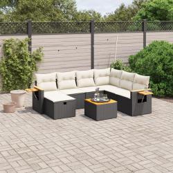 Salon de jardin 8 pcs avec coussins noir r&eacute;sine tress&eacute;e