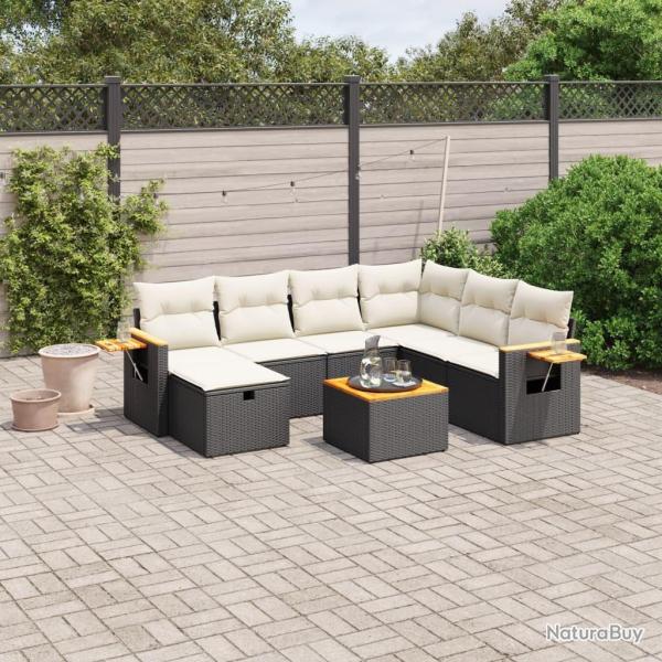 Salon de jardin 8 pcs avec coussins noir r�sine tress�e