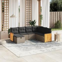 Salon de jardin avec coussins 7 pcs gris r&eacute;sine tress&eacute;e