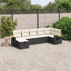 Salon de jardin 7 pcs avec coussins noir r&eacute;sine tress&eacute;e