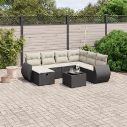 Salon de jardin 8 pcs avec coussins noir r&eacute;sine tress&eacute;e