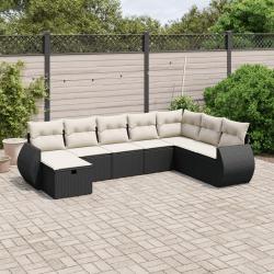 Salon de jardin 8 pcs avec coussins noir r&eacute;sine tress&eacute;e