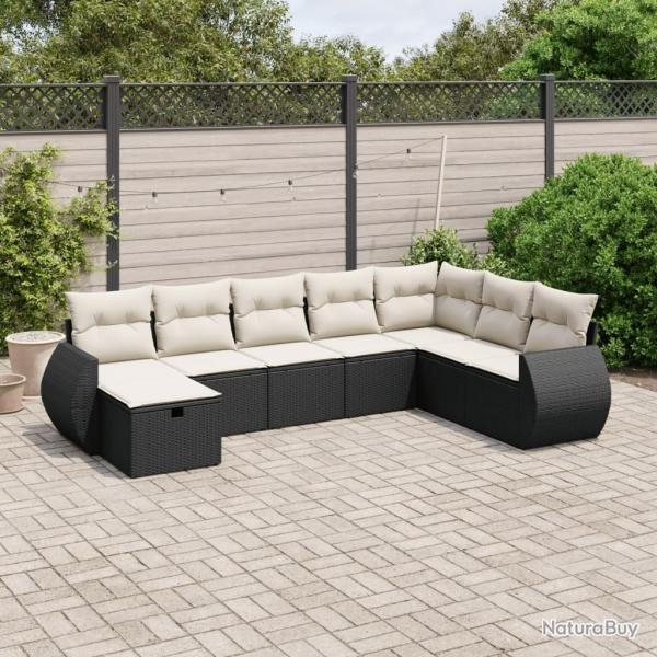 Salon de jardin 8 pcs avec coussins noir r�sine tress�e