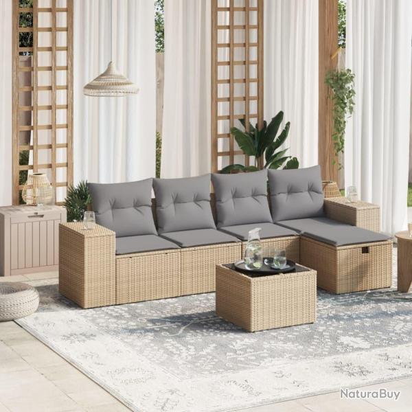 Salon de jardin avec coussins 6pcs m�lange beige r�sine tress�e
