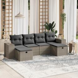 Salon de jardin 6 pcs avec coussins gris clair r&eacute;sine tress&eacute;e