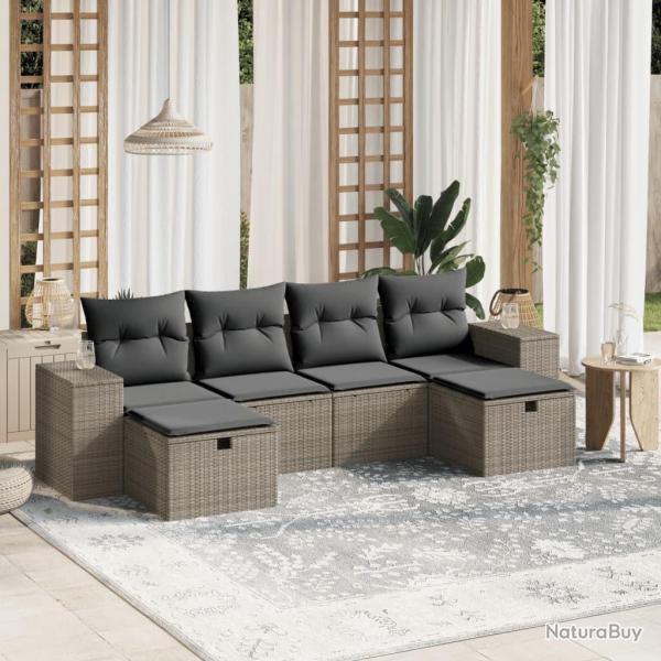 Salon de jardin 6 pcs avec coussins gris clair r�sine tress�e