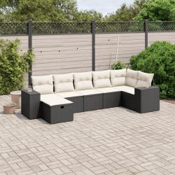 Salon de jardin 7 pcs avec coussins noir r&eacute;sine tress&eacute;e