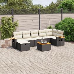 Salon de jardin 8 pcs avec coussins noir r&eacute;sine tress&eacute;e