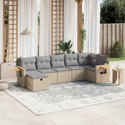 Salon de jardin avec coussins 7pcs m&eacute;lange beige r&eacute;sine tress&eacute;e