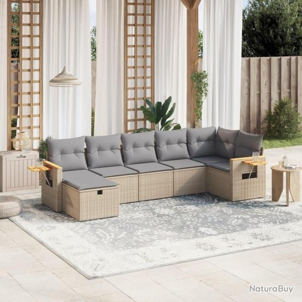 Salon de jardin avec coussins 7pcs m�lange beige r�sine tress�e