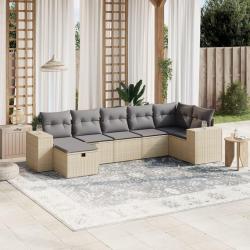 Salon de jardin avec coussins 7pcs m&eacute;lange beige r&eacute;sine tress&eacute;e