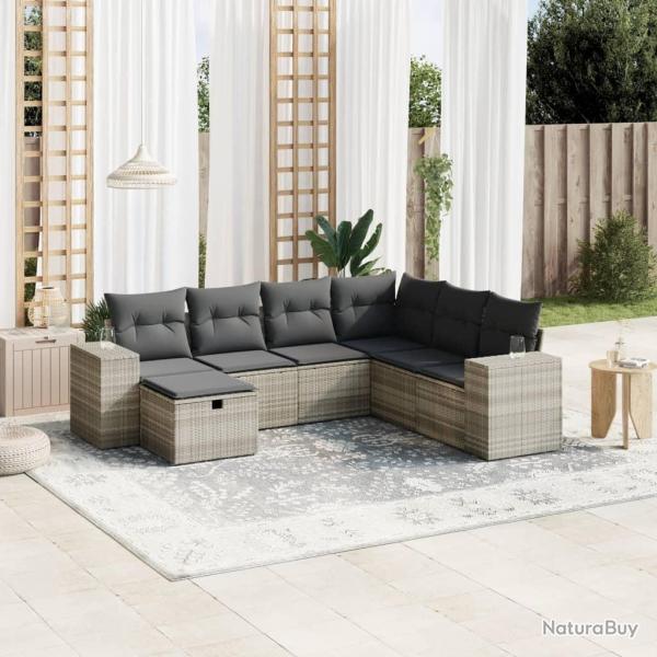 Salon de jardin avec coussins 7 pcs gris clair r�sine tress�e