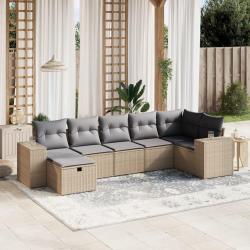 Salon de jardin avec coussins 7pcs m&eacute;lange beige r&eacute;sine tress&eacute;e