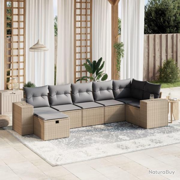 Salon de jardin avec coussins 7pcs m�lange beige r�sine tress�e