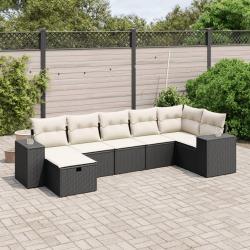 Salon de jardin 7 pcs avec coussins noir r&eacute;sine tress&eacute;e