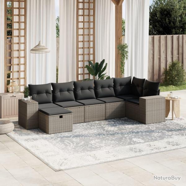 Salon de jardin avec coussins 7 pcs gris clair r�sine tress�e