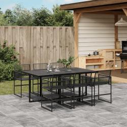 Ensemble &agrave; manger de jardin 7 pcs Noir R&eacute;sine tress&eacute;e