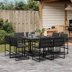 Ensemble &agrave; manger de jardin avec coussins 9 pcs noir textil&egrave;ne