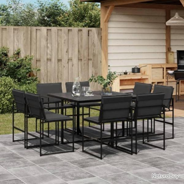 Ensemble � manger de jardin avec coussins 9 pcs noir textil�ne