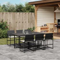 Ensemble &agrave; manger de jardin coussins 7 pcs noir r&eacute;sine tress&eacute;e