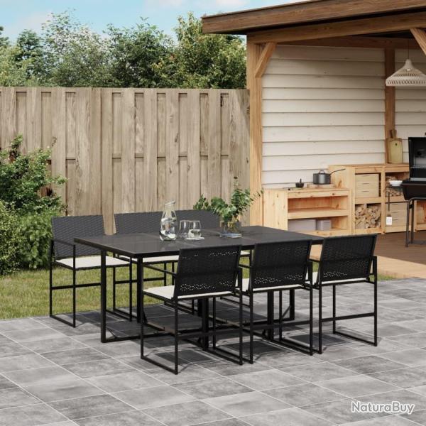 Ensemble � manger de jardin coussins 7 pcs noir r�sine tress�e