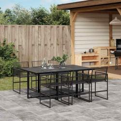 Ensemble &agrave; manger de jardin 7 pcs Noir R&eacute;sine tress&eacute;e