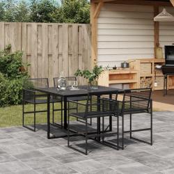 Ensemble &agrave; manger de jardin 5 pcs Noir R&eacute;sine tress&eacute;e
