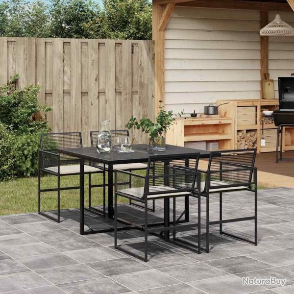 Ensemble � manger de jardin coussins 5pcs noir r�sine tress�e