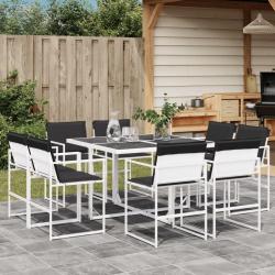 Ensemble &agrave; manger de jardin avec coussins 9 pcs blanc textil&egrave;ne