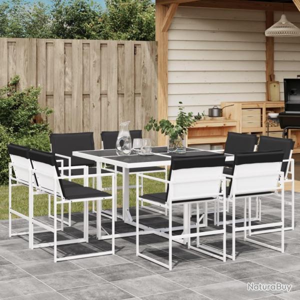 Ensemble � manger de jardin avec coussins 9 pcs blanc textil�ne