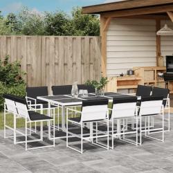 Ensemble &agrave; manger de jardin avec coussins 11pcs blanc textil&egrave;ne