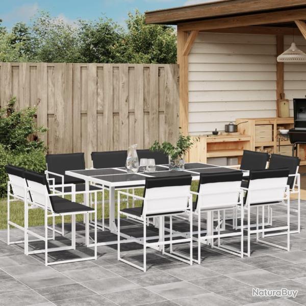 Ensemble � manger de jardin avec coussins 11pcs blanc textil�ne