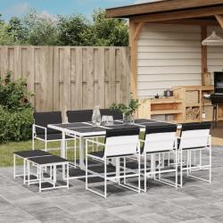 Ensemble &agrave; manger de jardin avec coussins 11pcs blanc textil&egrave;ne