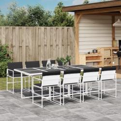 Ensemble &agrave; manger de jardin avec coussins 9 pcs blanc textil&egrave;ne