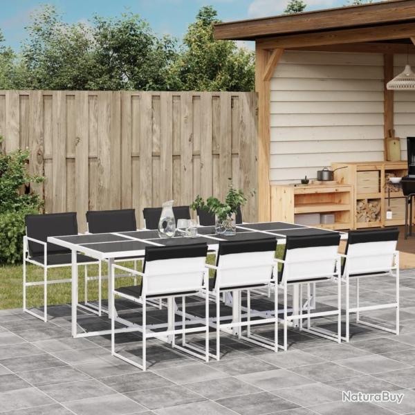 Ensemble � manger de jardin avec coussins 9 pcs blanc textil�ne