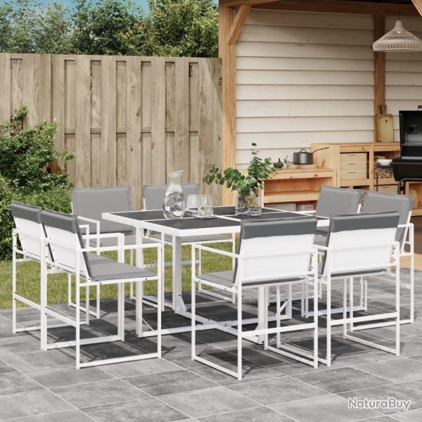 Ensemble � manger de jardin avec coussins 9 pcs blanc textil�ne