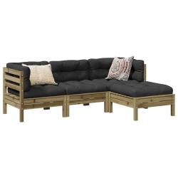 Salon de jardin 4 pcs avec coussins bois de pin impr&eacute;gn&eacute;