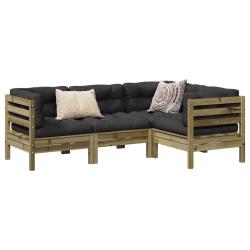Salon de jardin 4 pcs avec coussins bois de pin impr&eacute;gn&eacute;